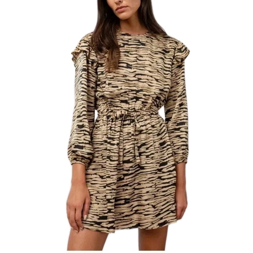 Rails Ora Canyon Ruffled Animal Print Long Sleeve Mini Dress Womens Size S & L